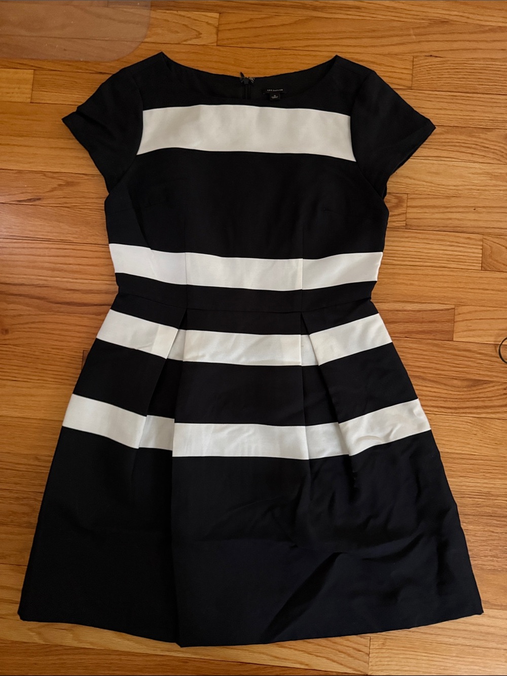 Ann Taylor Black and White Striped Fit & Flare Dress